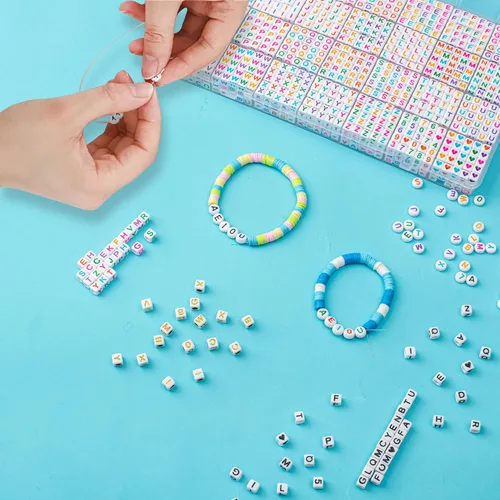 Miniatura 7 de 1400 piezas de cuentas de letras, cuentas de acrílico del alfabeto de 4x7 mm, cuentas para hacer joyas y pulseras, en caja de 28 rejillas