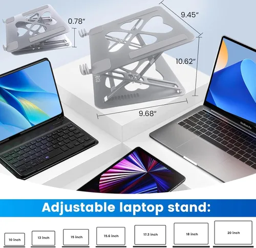 Miniatura 7 de Soporte mecánico de doble ángulo ajustable resistente para computadora portátil, soporta 55 libras, soporte ergonómico para computadora portátil