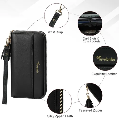 Miniatura 6 de Travelambo Cartera con borla plegable para mujer, bolso de mano con correa para la muñeca, bolso largo
