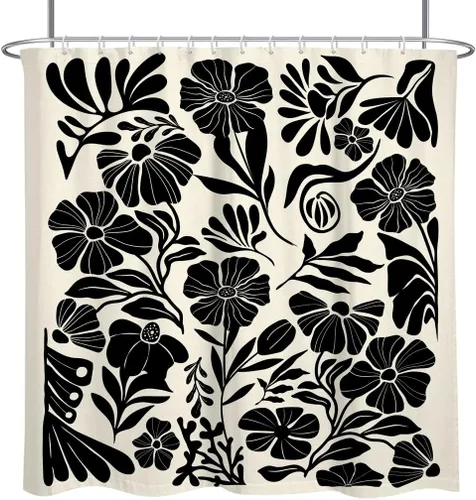 Miniatura 43 de Black Floral Shower Curtain Stall Small Half Single Mini Boho Flower Farmhouse Vintage Gothic Abstarct Retro Funky Botanical Moody Fabric Cloth