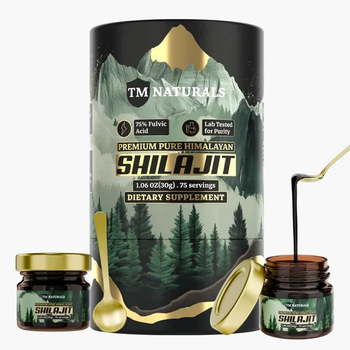 Resina Shilajit - 75% ácido fúlvico, más de 85 oligominerales, soporta vitalidad y resistencia, incluye cuchara de acero, 1.06 oz, probado en