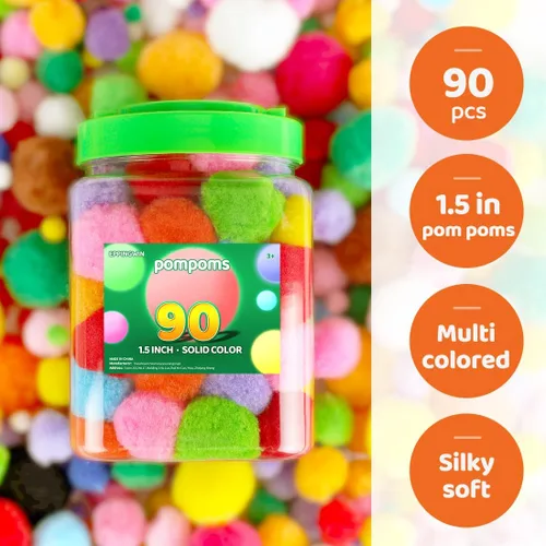 Miniatura 2 de Eppingwin 90 PCS Pompones Multicolores, Pompones Suaves de 1.5 Pulgadas para Manualidades, Colores Surtidos Pompones Grandes para Artes