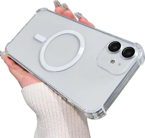 Miniatura 61 de Funda magnética transparente para iPhone 14 Plus, lujo brillante en las cuatro esquinas, protección de grado militar a prueba de golpes