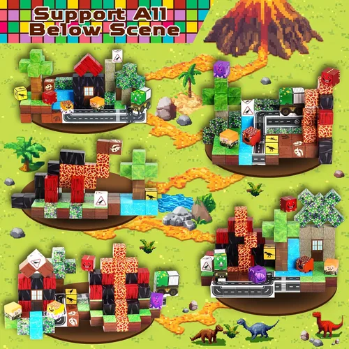 Miniatura 3 de Goody King Mundo de Bloques Magnéticos de Dinosaurio y Volcán 100 Piezas de Bloques Magnéticos de Dinosaurio, Juguetes Sensoriales STEM Montessori