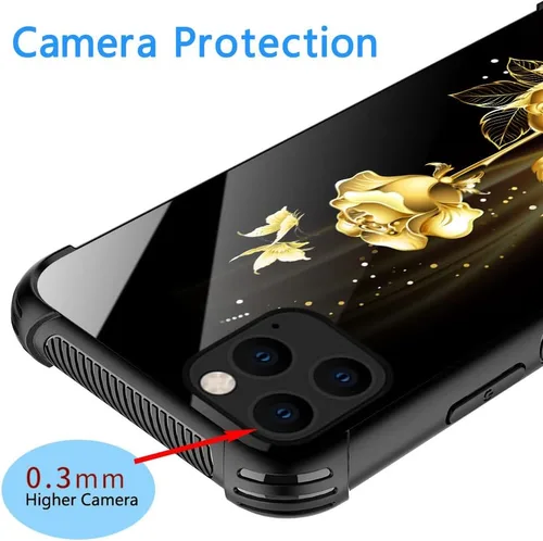 Miniatura 2 de DJSOK Compatible con funda para iPhone 13 Pro Max, fundas doradas de mariposa y rosa para iPhone 13 Pro Max para mujeres y niñas, diseño