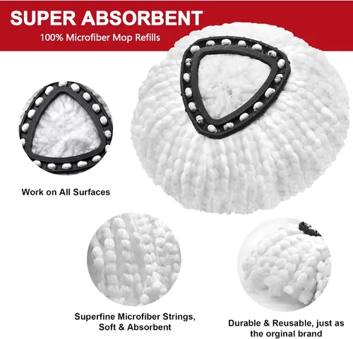 Miniatura 3 de 1 paquete de cabezales de repuesto para mopa giratoria O-Ceda Easy Wrin, recambios de mopa giratoria de microfibra, repuesto de cabezal de mopa