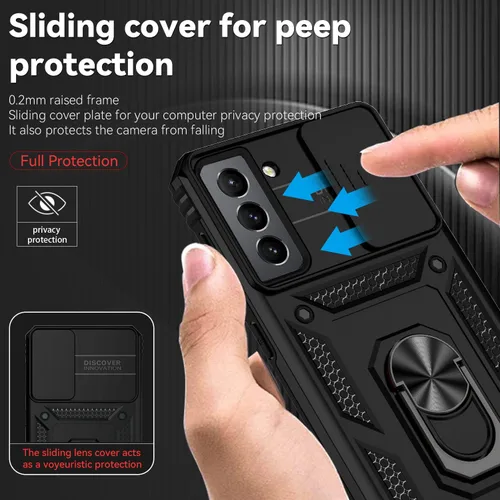 Miniatura 5 de Funda para Galaxy S21 FE 5G, con cubierta para lente de cámara, protector de pantalla HD, [grado militar] anillo de montaje en coche con soporte a