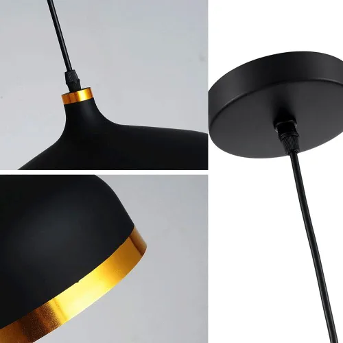 Miniatura 7 de Lámpara colgante de cocina negra y dorada, color negro mate, ajustable, 1 luz, mini candelabros de mediados de siglo, lámpara colgante de techo