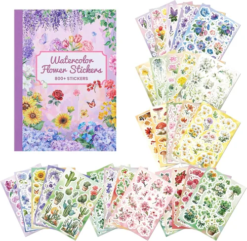 Miniatura 11 de emmoolife Juego de calcomanías de flores prensadas (380 piezas) con temática de flores secas, calcomanías florales botánicas para diarios