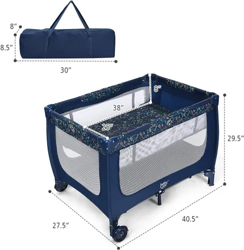 Miniatura 7 de HONEY JOY Pack and Play, corralito plegable con moisés, cuna de viaje ligera sin instalación desde recién nacidos hasta niños pequeños, centro