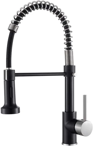 Miniatura 19 de Grifo de cocina con rociador LED, grifo de fregadero de cocina de una sola manija con rociador extraíble, muelle y luz LED de níquel cepillado