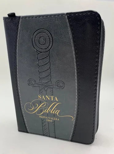 Biblia tamaño compacta RVR.1960 piel espada negra gris con índice cierre 8 puntos Imitation Leather – 1 Enero 2022