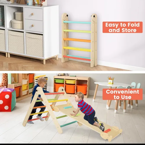 Miniatura 7 de Costzon Juguetes de escalada para niños pequeños, 4 en 1 plegables de madera Montessori para niños, juguetes de escalada triangulares con rampa
