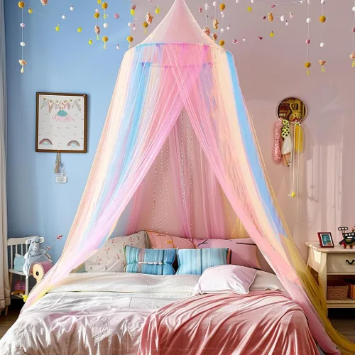 Miniatura 13 de Mosquitera con Dosel para Cama de Niñas, Cortinas de Cama King con Dosel Tamaño Full Queen desde el Techo, Mosquitera de Cúpula Tienda de Cama Twin