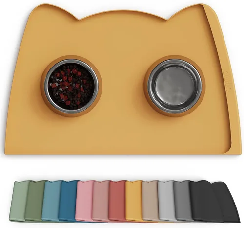 Miniatura 9 de OHMO - Tapete de silicona para comida para gatos, tapete de alimentación de mascotas para el piso, antideslizante e impermeable, bandeja para agua