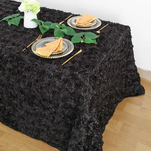 Miniatura 24 de B-COOL Mantel de rosetón negro de 60 x 102 pulgadas, mantel rectangular floral 3D para decoración de cumpleaños al aire libre, fiestas de cumpleaños