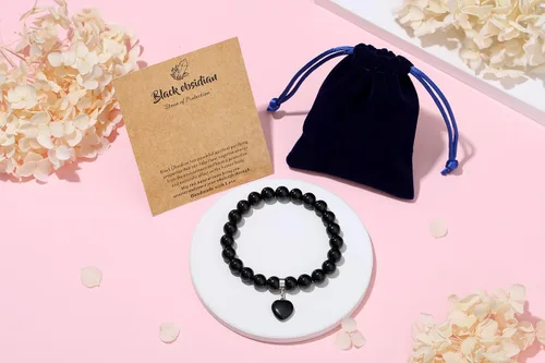 Miniatura 3 de XIANNVXI Pulsera de cristal curativo para mujer, pulsera de protección de cuentas de 0.315 in, pulsera con dije de corazón, pulsera elástica