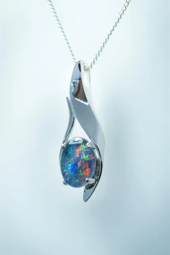 Miniatura 3 de Collar de ópalo auténtico, ópalo de fuego, triplete australiano o ópalo macizo de 0.433 x 0.315in, joyería chapada en oro para mujer, Plata