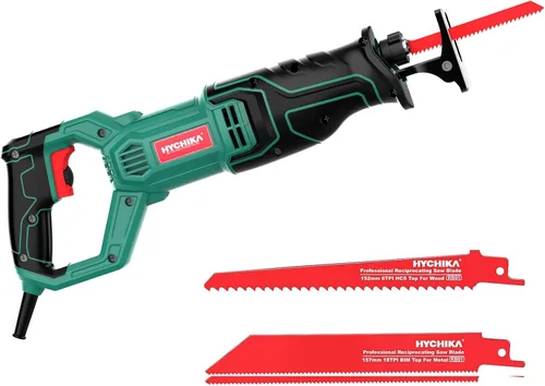 Miniatura 8 de HYCHIKA Sierra Recíproca, Sierra Eléctrica Inalámbrica de 18V con Batería, Velocidad Variable, 4 Hojas para Cortar Madera/Metal/PVC en Pila