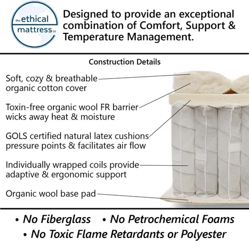 Miniatura 6 de Ethical Mattress CO - Colchón híbrido sin toxinas de 10 pulgadas, fabricado en los Estados Unidos con algodón orgánico, lana, látex y resortes