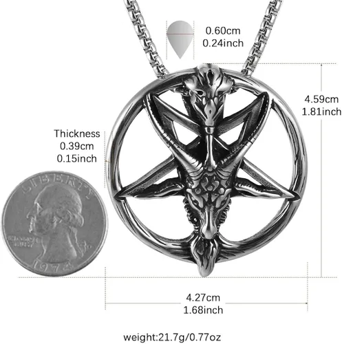 Miniatura 2 de AsAlways Demon Satan - Collar con colgante de calavera de cabeza de cabra con pentagrama invertido Acero inoxidable