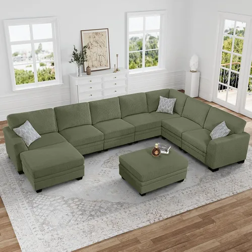 Miniatura 20 de Legend Vansen Sofá modular de gran tamaño, sofá en forma de U de 7 asientos con otomana, sofá de pana con asiento profundo, sofás seccionales Gris