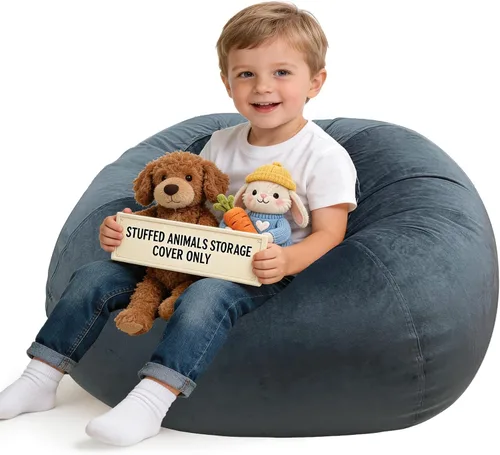 Miniatura 9 de Lukeight - Puf de almacenamiento de animales de peluche para niños, funda para puf de dinosaurio con cremallera para organizar la habitación