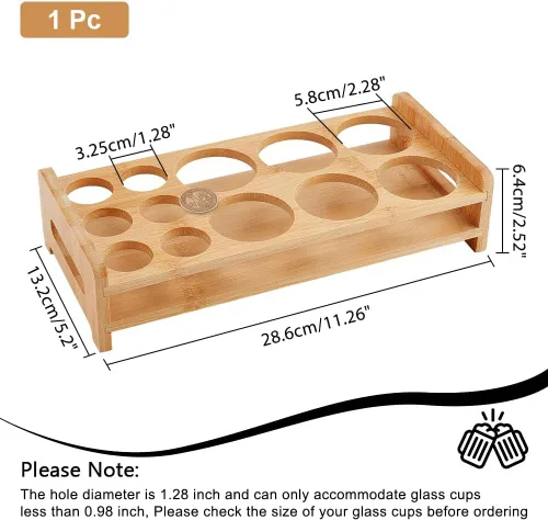 Miniatura 2 de NBEADS Soporte para 12 bandejas de vidrio de chupito, estante de madera de bambú para copas de vino de cerveza, estante organizador de copas