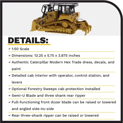 Miniatura 4 de Diecast Masters 1:50 Escala Cat D6 XW SU Bulldozer para coleccionistas, Caterpillar Track-Type Tractor Construcción Modelo Modelo Réplica, Serie