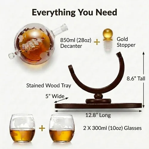 Miniatura 3 de Regalos para hombres, juego de decantador de whisky con diseño de globo terráqueo con 2 vasos grabados para whisky, escocés, bourbon, vodka, regalos