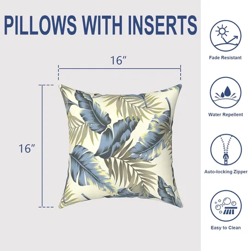 Miniatura 596 de Juego de 2 almohadas para exteriores de 16 x 16 pulgadas, repelentes al agua con interiores, para muebles de patio, hogar, jardín, geometría bohemia