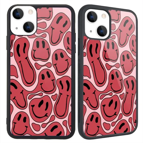 Miniatura 29 de Funda compatible con iPhone 13 para niños y mujeres, diseño divertido de cara, parte trasera dura con negro, divertido y lindo patrón de arte