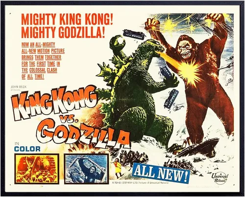 Póster vintage de película King Kong vs Godzilla de 11 x 14 pulgadas, arte de pared clásico de película de monstruo, decoración de cueva de hombre