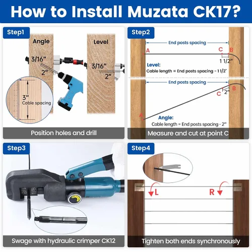 Miniatura 5 de Muzata Paquete de 20 tornillos para barandillas de cable negro de 1/8 pulgadas, tornillos de retraso para zurdos y diestros para postes de madera