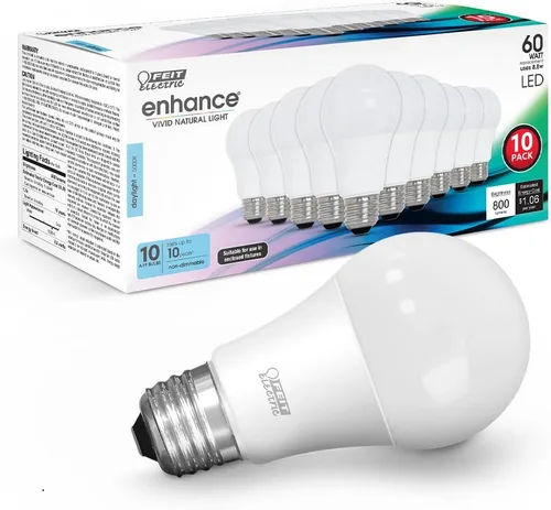 Miniatura 10 de Feit Electric Bombilla LED A19, equivalente a 60 W, no regulable, 800 lúmenes, base media E26, blanco brillante de 3000 K, CRI 90, vida útil de 10
