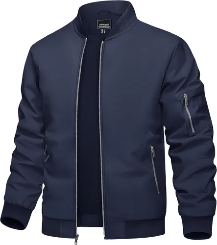 Miniatura 14 de TACVASEN Chaqueta bomber para hombre, ligera, casual, primavera, otoño, cortavientos, con cremallera y bolsillo