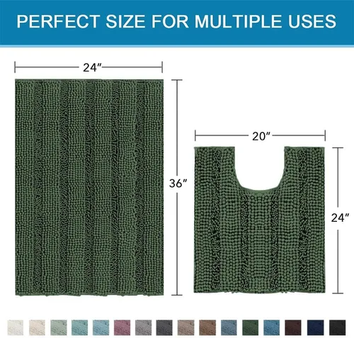 Miniatura 427 de H.VERSAILTEX Alfombras de baño para cuarto de baño, antideslizantes, tapetes de baño extragruesos, de felpilla, a rayas, alfombra de 20" x 32