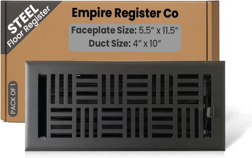 Miniatura 26 de Empire Register Co, Registro de piso de acero - 2x10 pulgadas, diseño Art Nouveau, acabado negro texturizado, rejillas de ventilación de piso