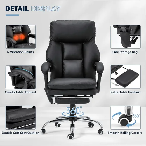 Miniatura 8 de HOMREST Silla de oficina ergonómica con masaje de 6 puntos y calefacción, sillas de escritorio ejecutivas ajustables con reposapiés retráctil, silla