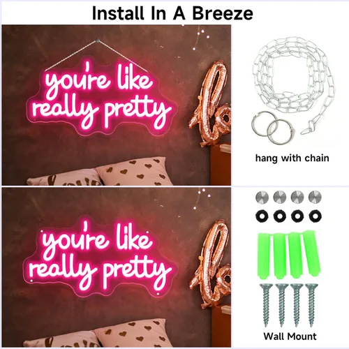 Miniatura 5 de Letrero de neón con texto en inglés "You're Like Really Pretty Neon", luces de neón rosas para dormitorio, regulables, para decoración de pared