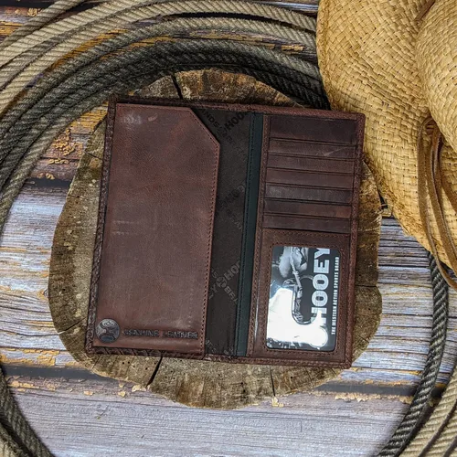 Miniatura 4 de HOOEY Cartera Rodeo de cuero para hombre, Azteca en relieve- Marrón