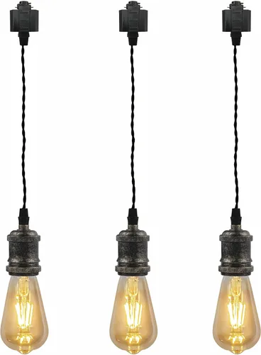 Miniatura 19 de Kiven 3 luces H System Track Mini colgante, soporte de lámpara con acabado negro perla, kit de luces de riel, colgante de rosa, tela trenzada