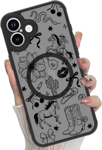Miniatura 59 de Funda magnética para iPhone 17 Pro [compatible con MagSafe], bonita funda de moda con estampado de leopardo negro, translúcida, mate, parte trasera
