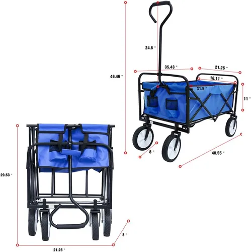 Miniatura 5 de Anwick Carro plegable plegable, carrito de playa resistente con bolsillo lateral, carrito plegable de gran capacidad para deportes de jardín al aire