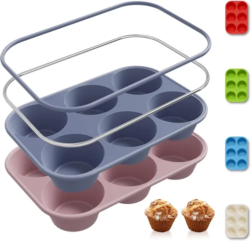 Miniatura 32 de 2 Pack 6 Tazas Molde de Silicona Mini para Magdalenas con Marco Reforzado de Metal Moldes de Silicona para Cupcakes y Pasteles Bandejas para Hornear