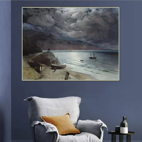 Miniatura 4 de Pinturas famosas Impresión de lienzo Ivan Aivazovsky "Noche en Gurzof" Cuadro de arte de pared en lienzo para decoración de oficina 30x39cm Sin marco