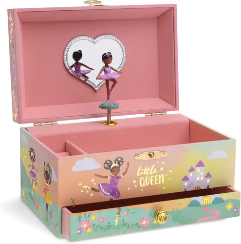 Jewelkeeper Joyero musical para niña con cajón extraíble y bailarina negra, diseño de Little Queen, melodía de lago cisne