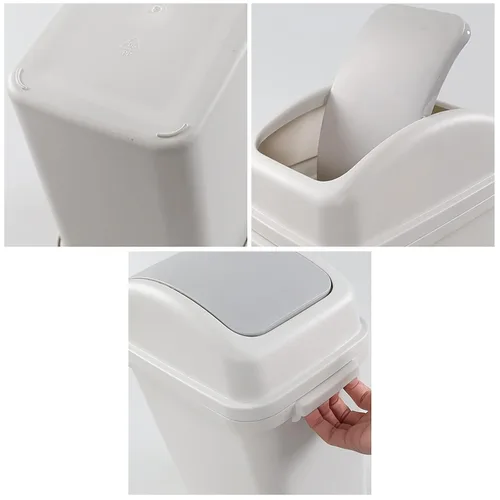 Miniatura 3 de Cubo de basura de plástico de 1.8 galones, bote de basura pequeño con tapa giratoria, ligeramente gris