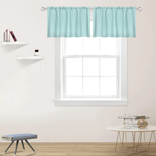 Miniatura 32 de DECOVSUN Cenefas Aqua para ventanas de cocina, con bolsillo para barra, opacas, con aislamiento térmico, 1 panel de 42 x 18 pulgadas