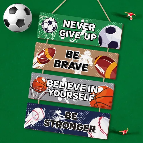 Miniatura 4 de HLNIUC Decoración de pared temática deportiva, letrero de madera de fútbol (3.5 x 12 pulgadas), letrero de madera inspirador de «Never Give Up»